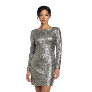 Aidan Mattox Size 8 Long Sleeve Sequin Sheath Cocktail Dress